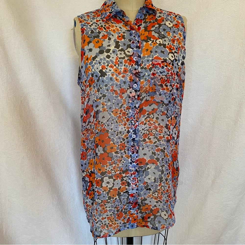 Equipment silk georgette sleeveless button down blouse